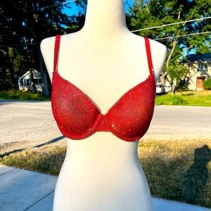 handmade red crystal bra